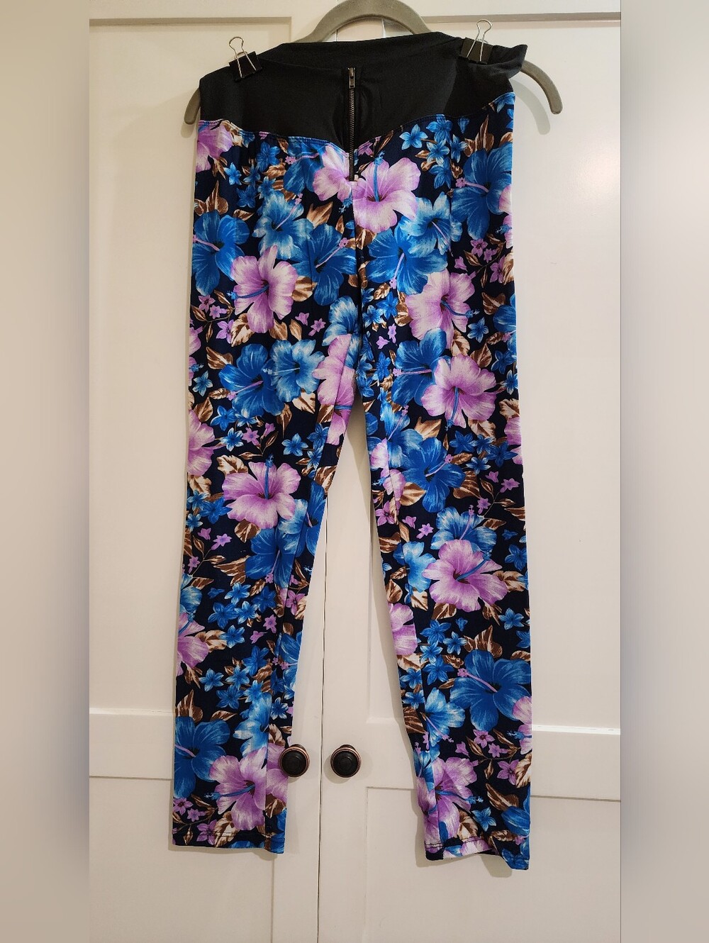 Floral Print Stretch Leggings - Blue & Purple